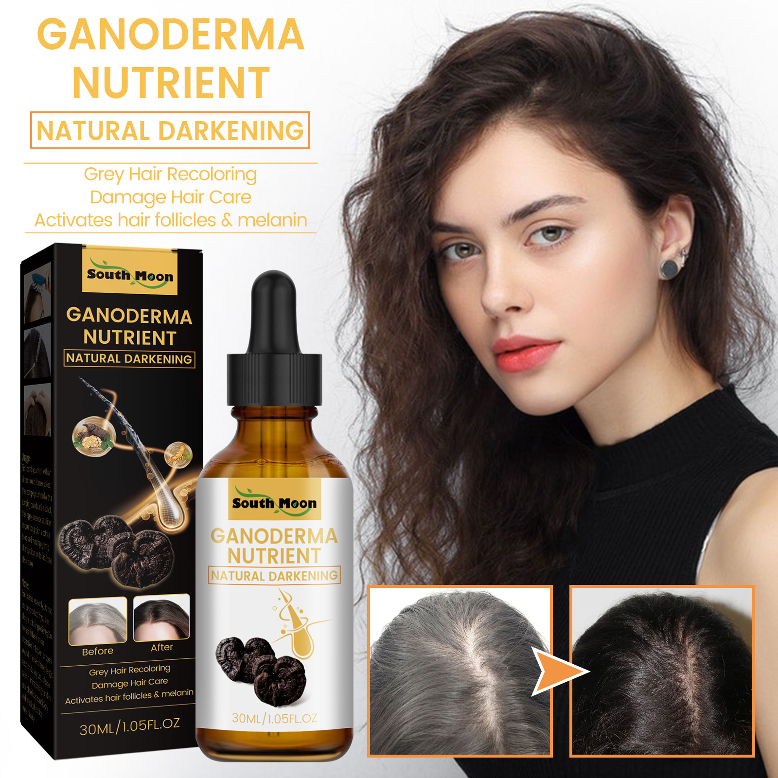 Root Stimulator Liquid - Black Ganoderma Lucidum-Liquide pour cheveux, Cuir