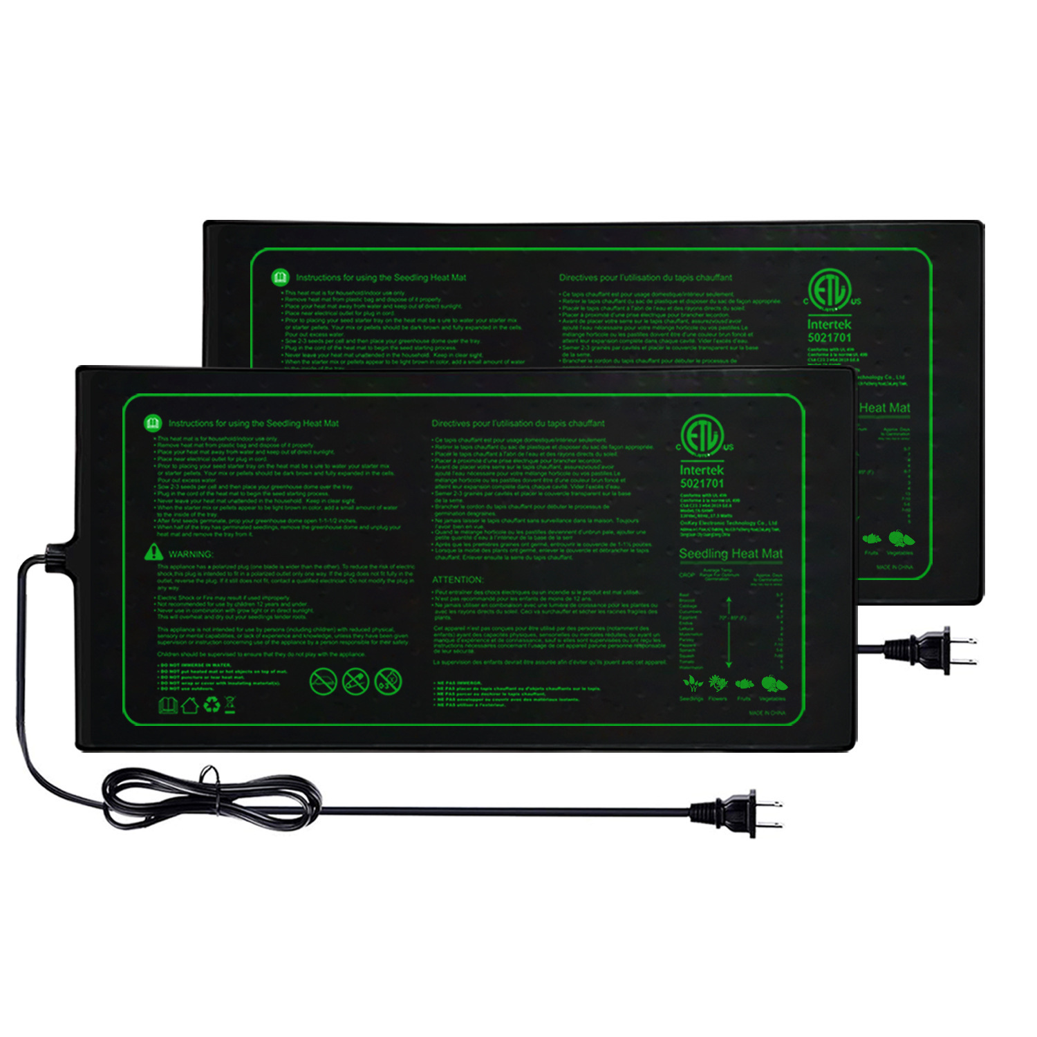 Heat Mat Seedling - Tapis chauffant imperméable pour semis, deux